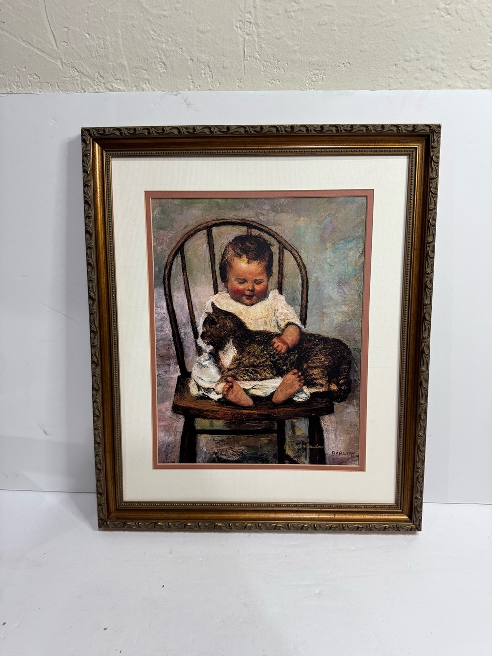 Framed "Feelings" Print by Elizabeth F. Barlow Child with Cat